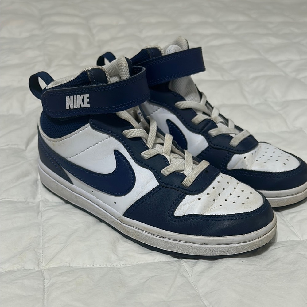 Nike Blue and White High-Top Sneakers with Ankle Strap